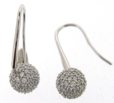 Sterling Silver Pave CZ Ball Drop Earrings