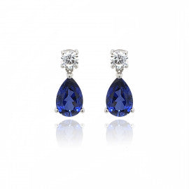 9ct White Gold Created Sapphire and CZ Drop Earrings