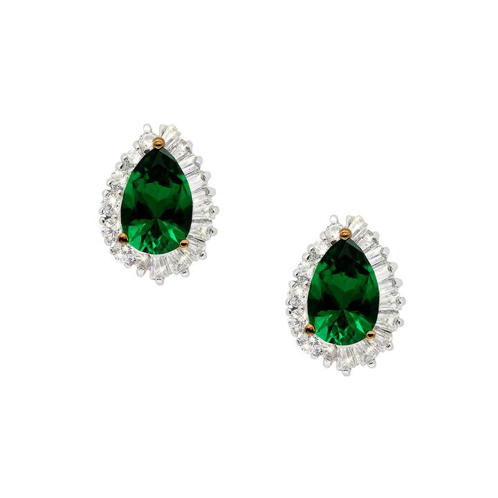 CARAT* London Sterling Silver Eleanor Earrings with Cubic Zirconia and Synthetic Emerald