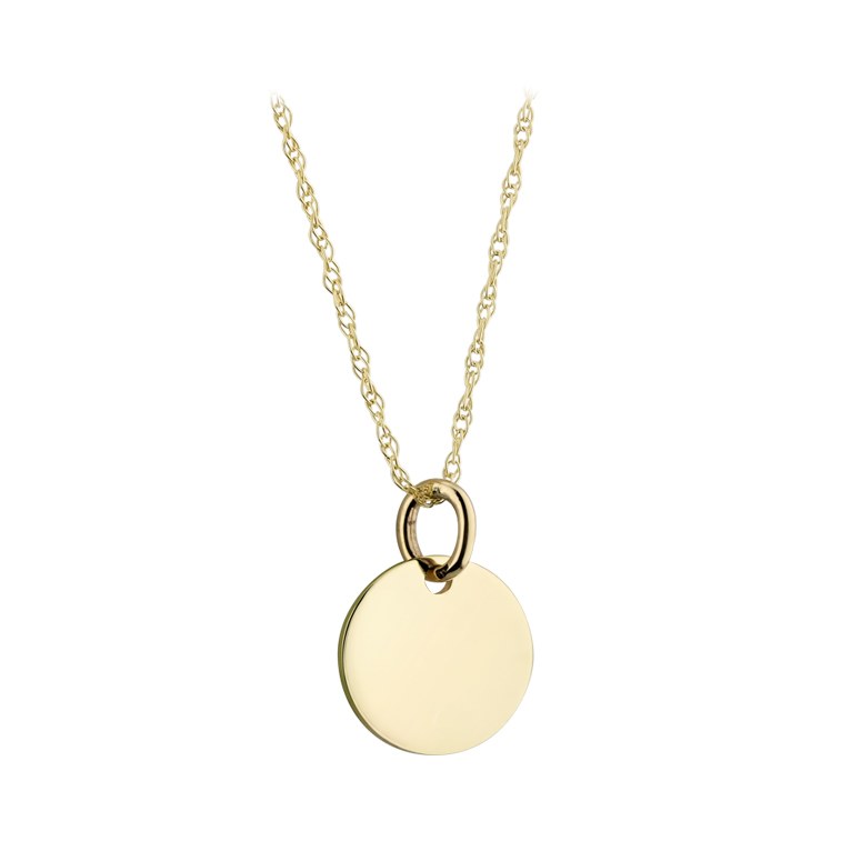 9ct Yellow Gold 15mm Plain Disc On 18' Chain