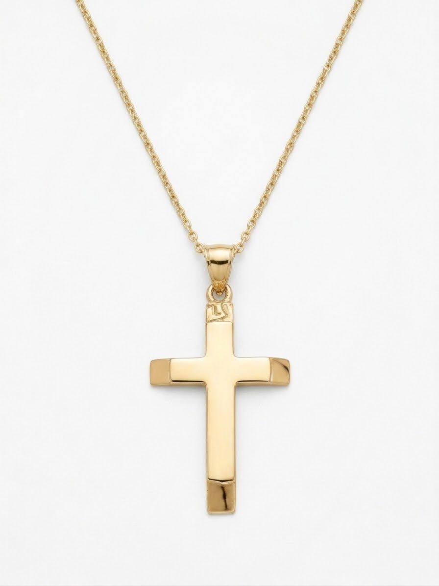 9ct Yellow Gold Plain Cross Pendant 17-18"