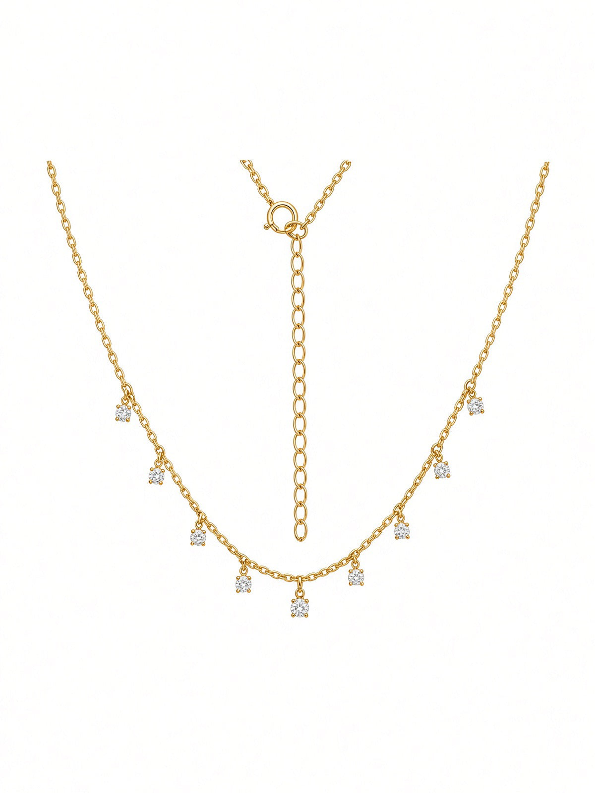9ct Yellow Gold Nine-Stone Cubic Zirconia Necklace
