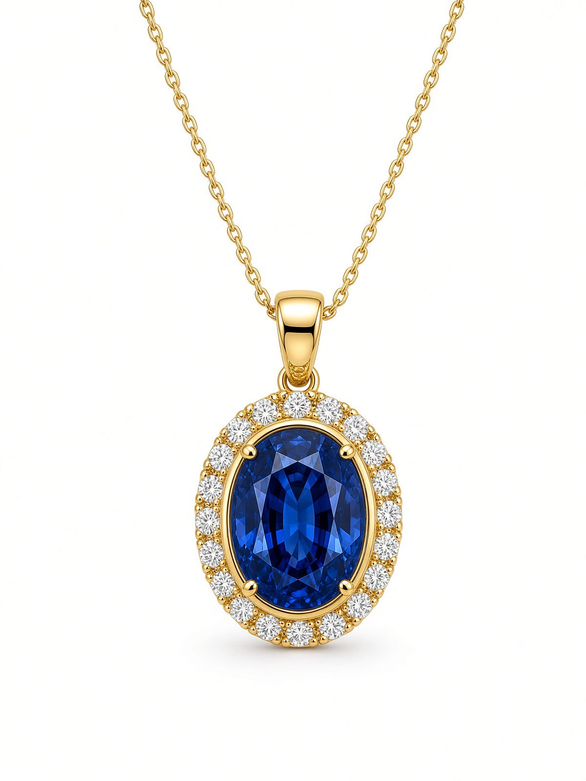 9ct Yellow Gold Created Sapphire And Cubic Zirconia Pendant