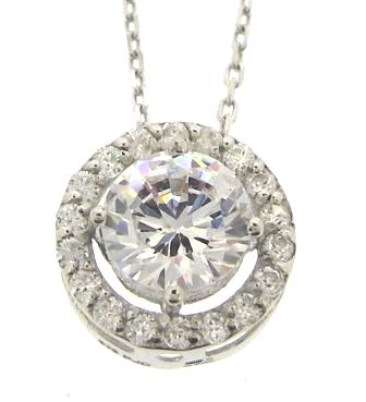 9ct White Gold Cubic Zirconia Halo Pendant