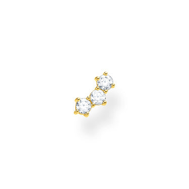 Thomas Sabo Sterling Silver Yellow Gold Plated Single Stud Earring with Three Cubic Zirconia Earrings