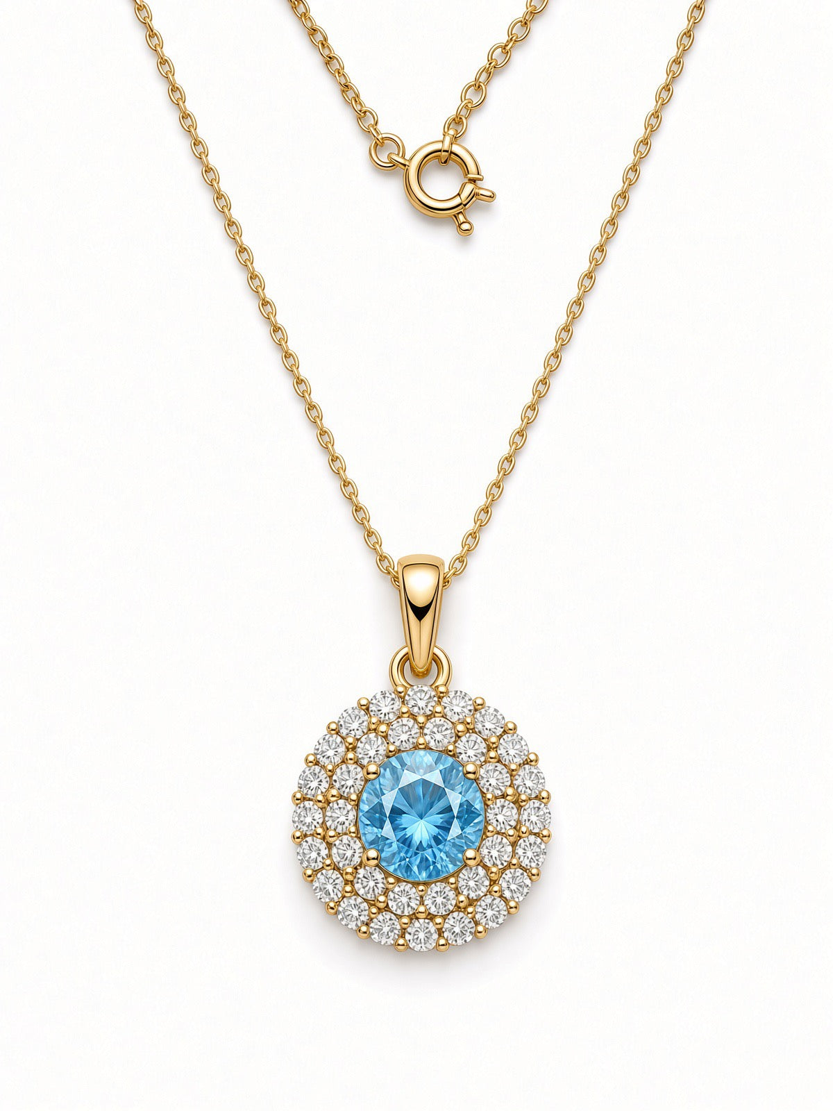 9ct Yellow Gold Blue Topaz And Cubic Zirconia Cluster Pendant