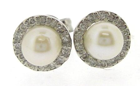 9ct White Gold Pearl and Diamond Earrings