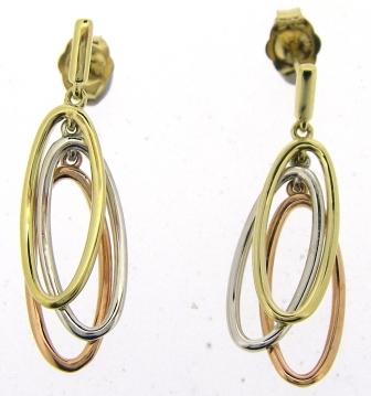 9ct Three Colour Gold Open Oval Drop Earrings