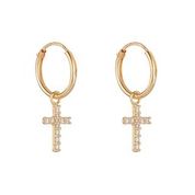 9ct Yellow Gold CZ Cross Hoop Earrings