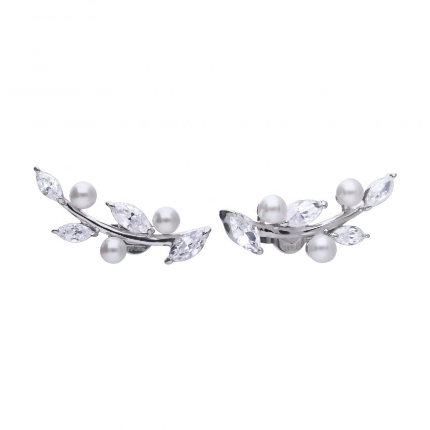 Diamondfire Sterling Silver CZ And Synthetic Pearl Crawler Earrings