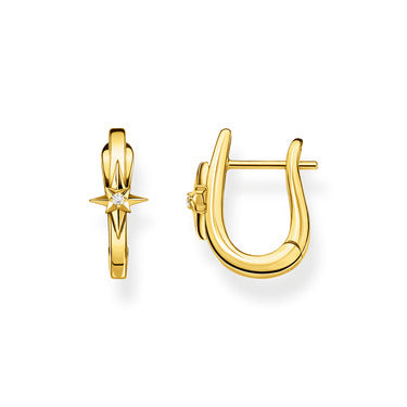 Thomas Sabo Yellow Gold Plated Cubic Zirconia Star Hoop Ergs Earrings