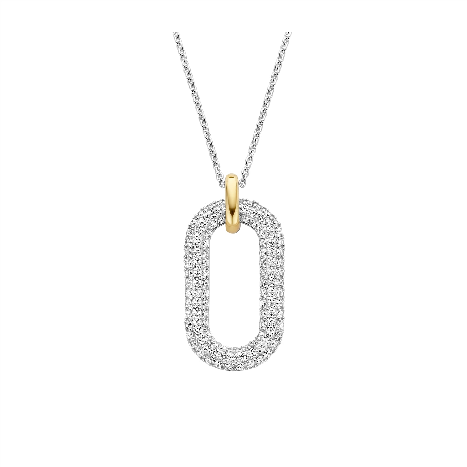 Ti Sento Curved Oval Link Pendant - Silver & Gold