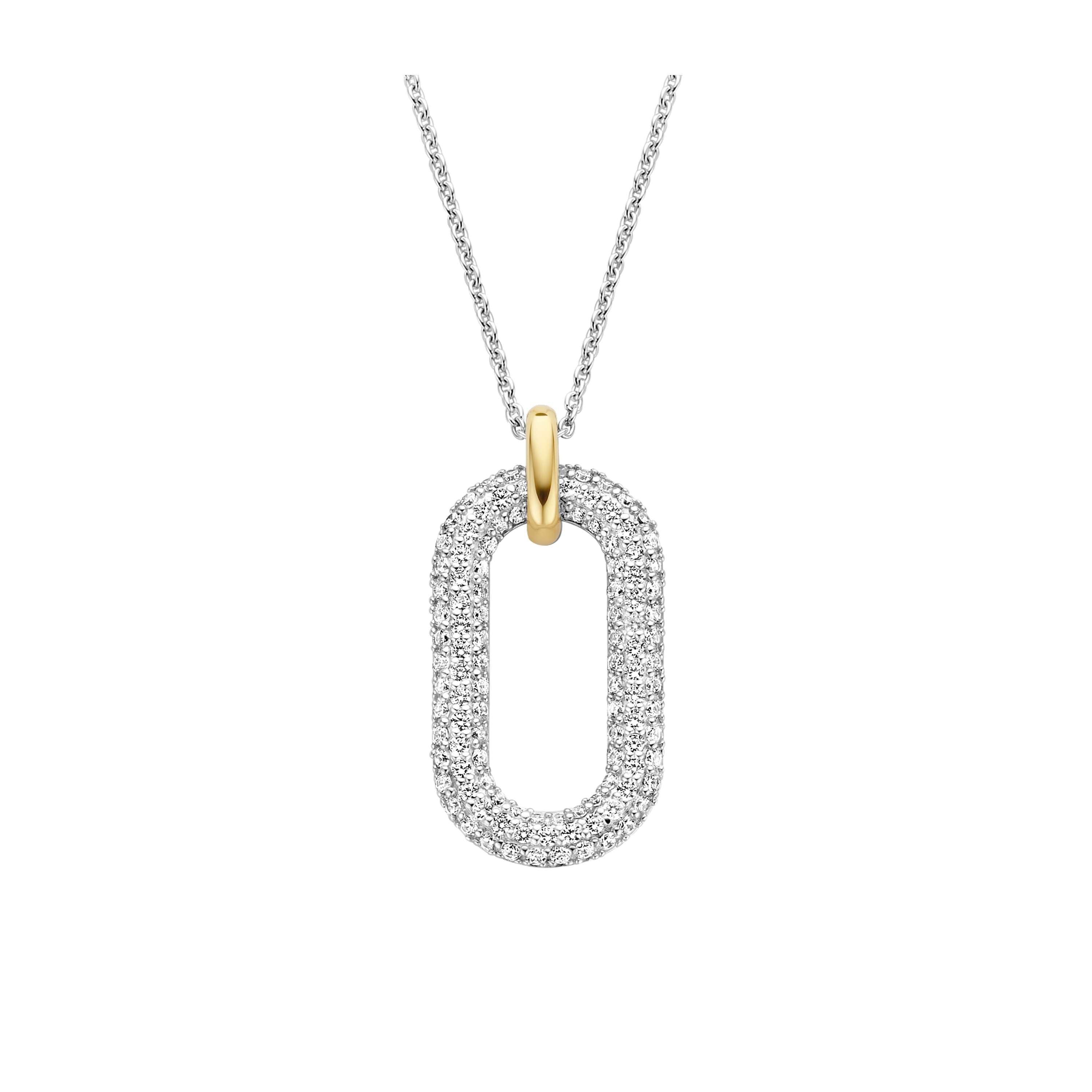 Ti Sento Sterling Silver & Yellow Gold Plated CV Oval Link Pendant