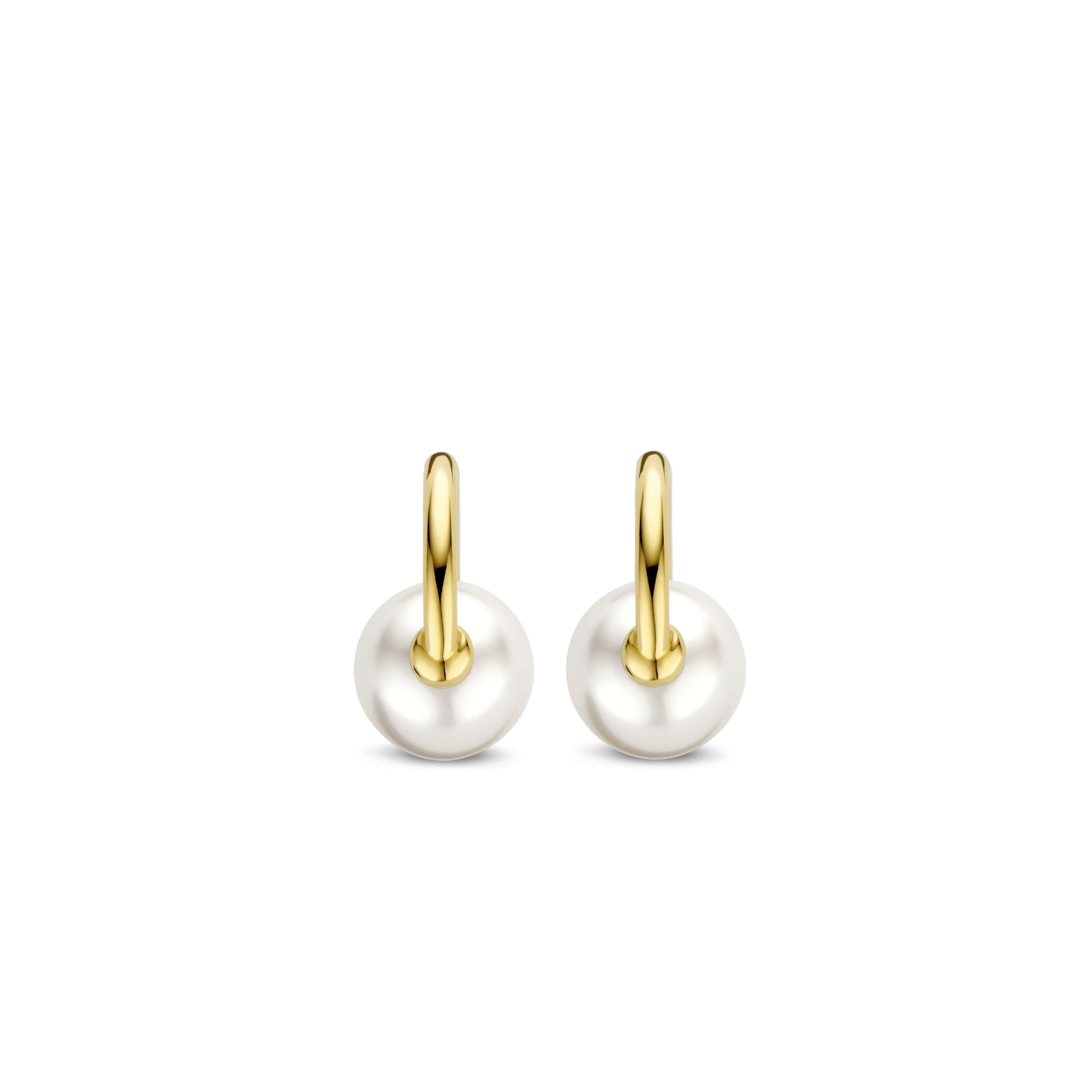 Ti Sento Sterling Silver Yellow Gold Plated Pearl Hoop Earrings