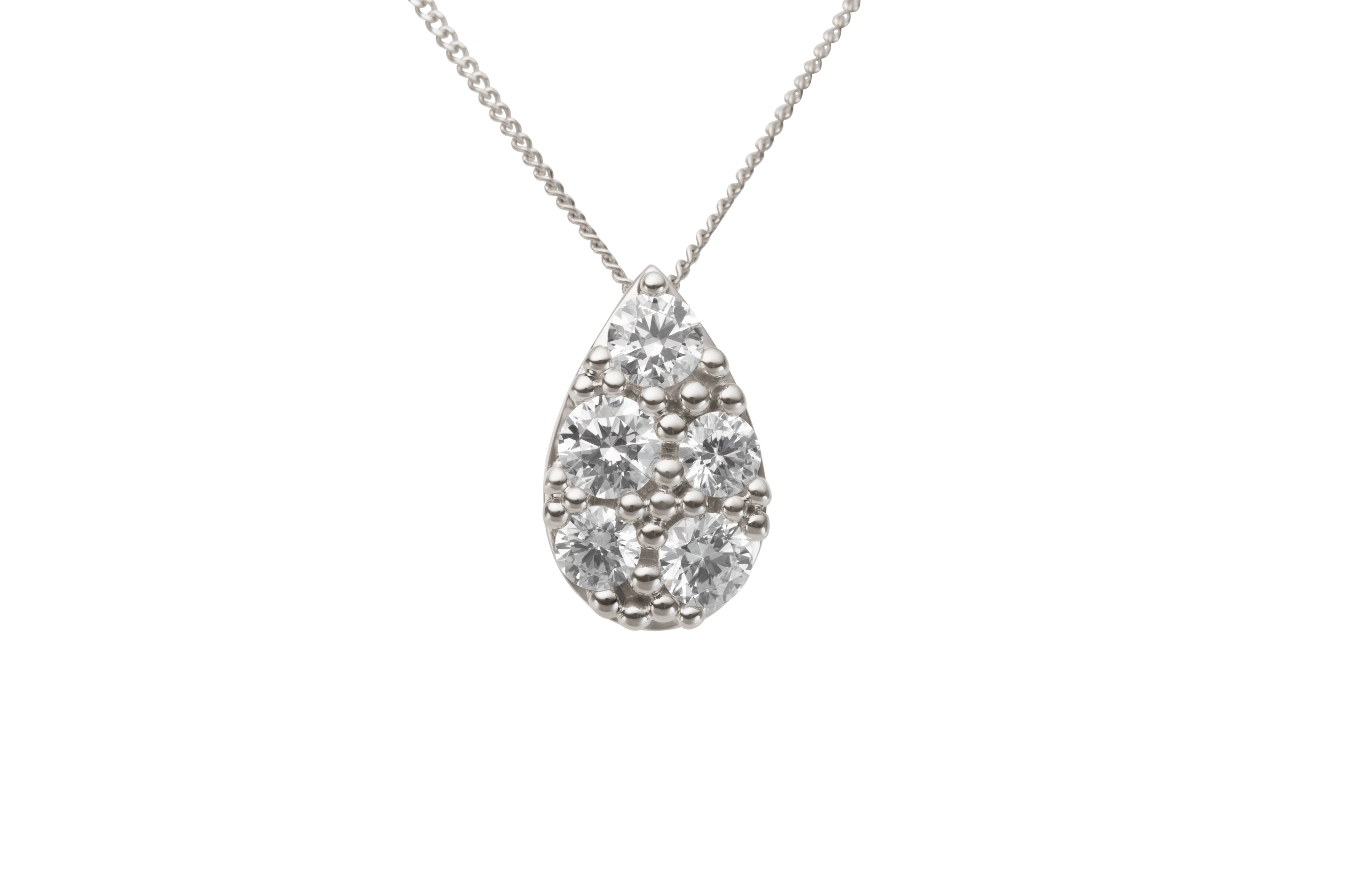 9ct White Gold Five Stone Pear CZ Pendant