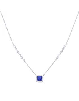 Diamondfire Sterling Siver Art Deco Style CZ and Created Sapphire Necklace