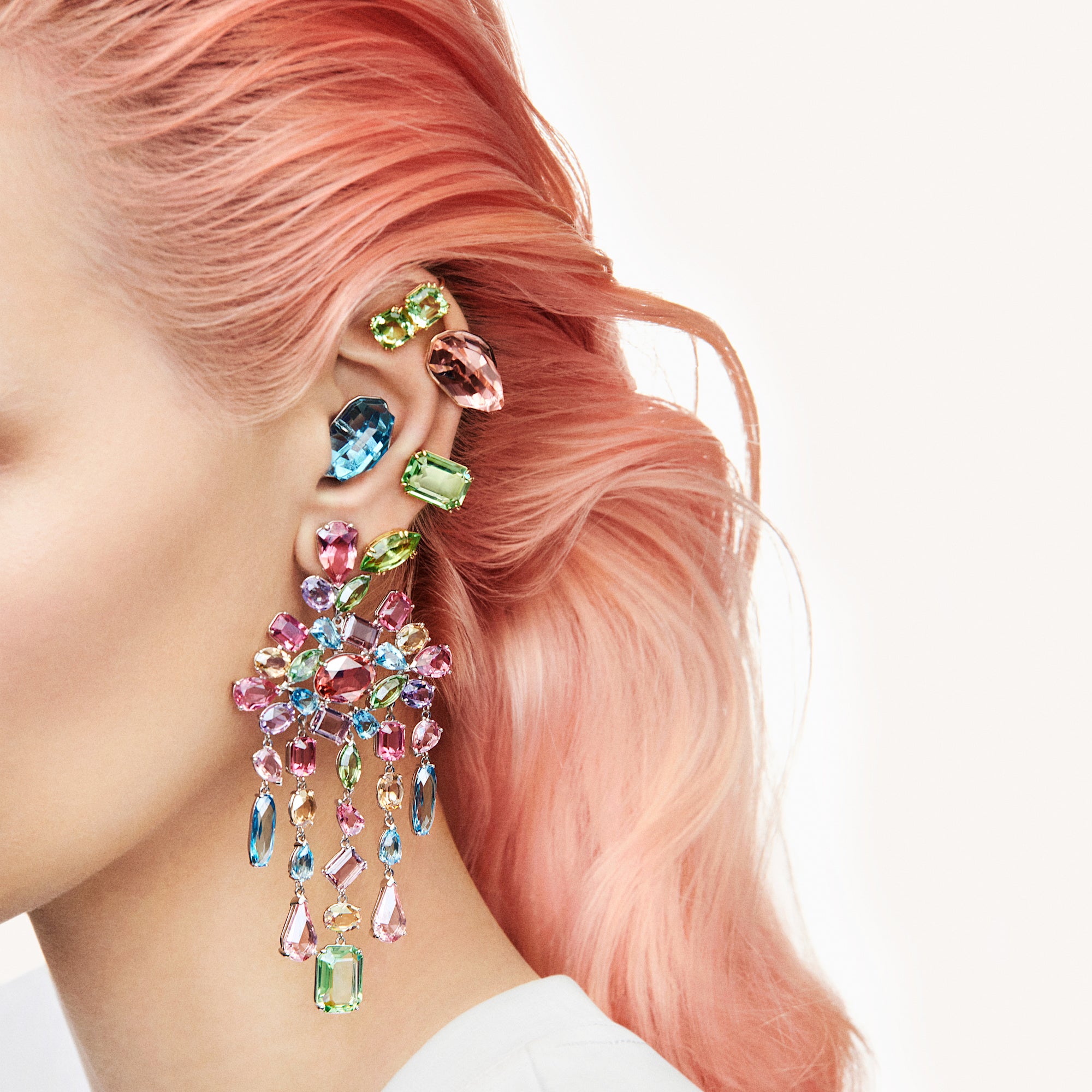 Swarovski Gold Plate Gema Stud Earrings with Green Crystal