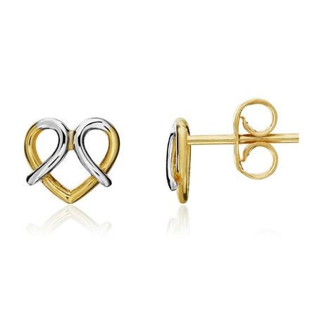9ct Yellow and White Gold Heart Stud Earrings