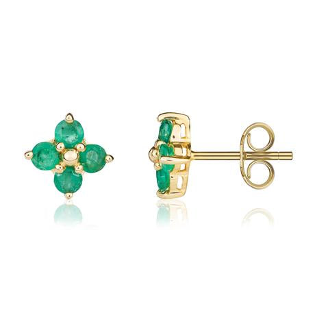 9ct Yellow Gold Synthetic Emerald and Cubic Zirconia Earrings