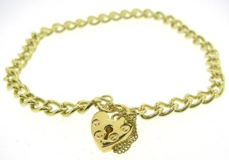 9ct Yellow Gold Curb Chain Padlock Bracelet