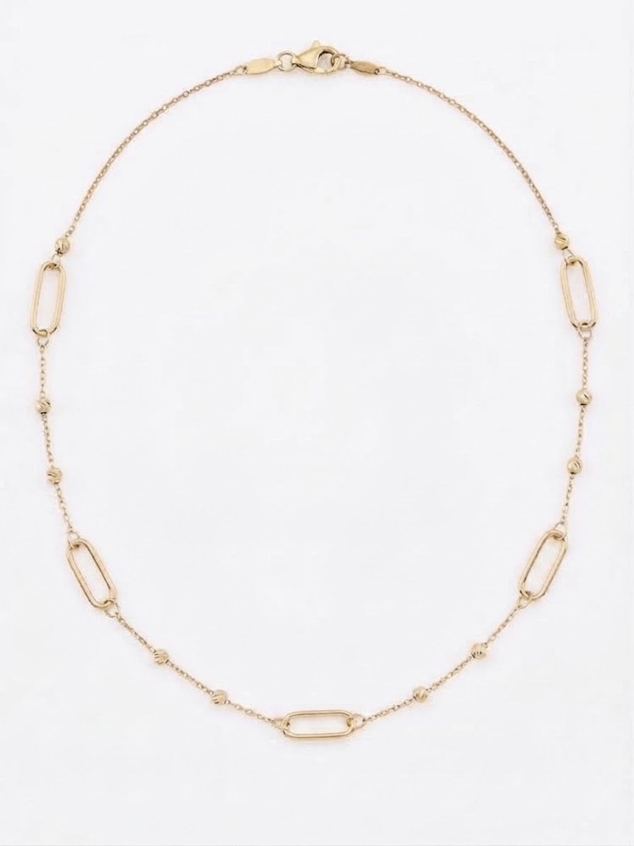 9ct Yellow Gold Diamond Cut Ball & Open Oval Link Necklace
