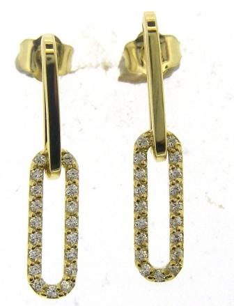 9ct Yellow Gold CZ Oval Chain Link Drop Earrings