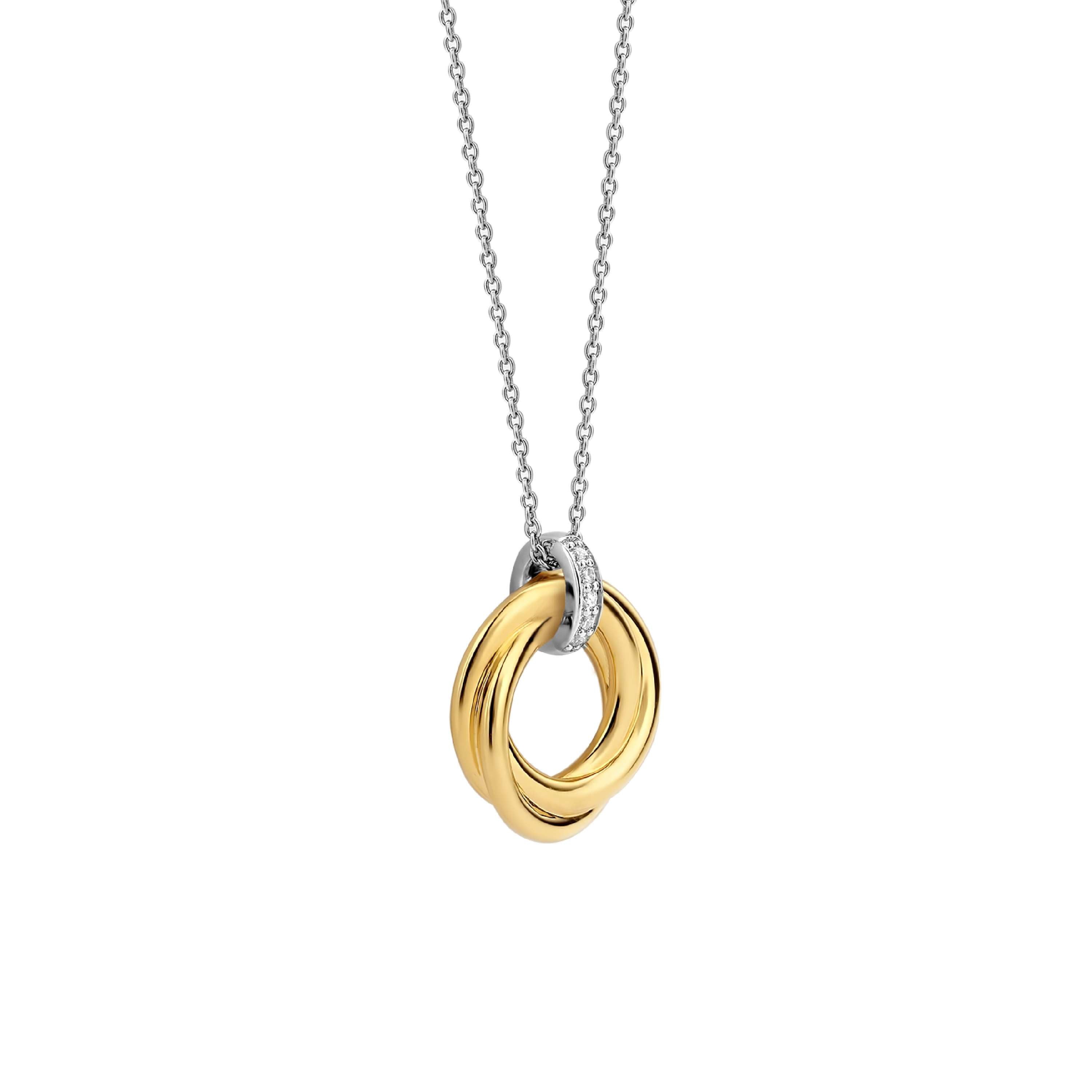 Ti Sento Sterling Silver & Gold Plated Interlocking Circles & Pave Cubic Zirconia Pendant