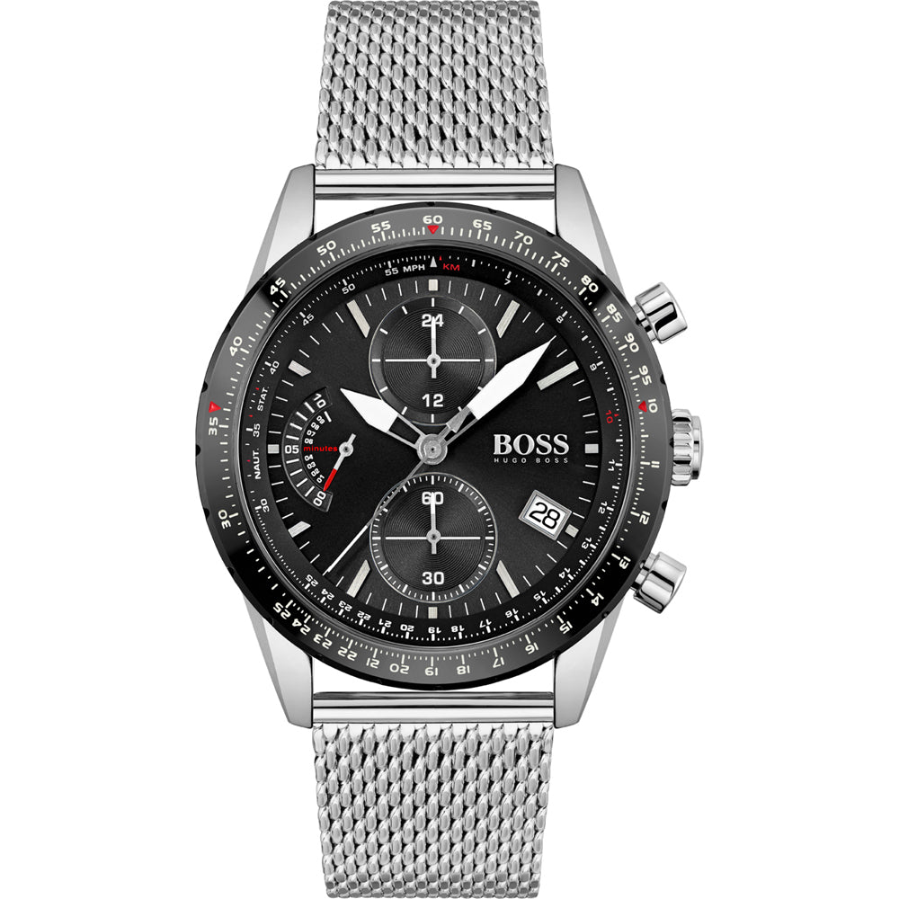 BOSS Mens Pilot Edition Chronograph Black 44 mm Watch Bracelet