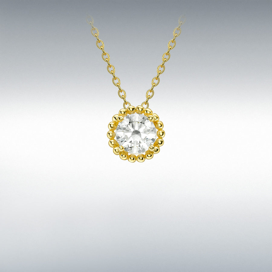9ct Yellow Gold Cubic Zirconia Mini Halo Pendant 17-18 inches Necklace