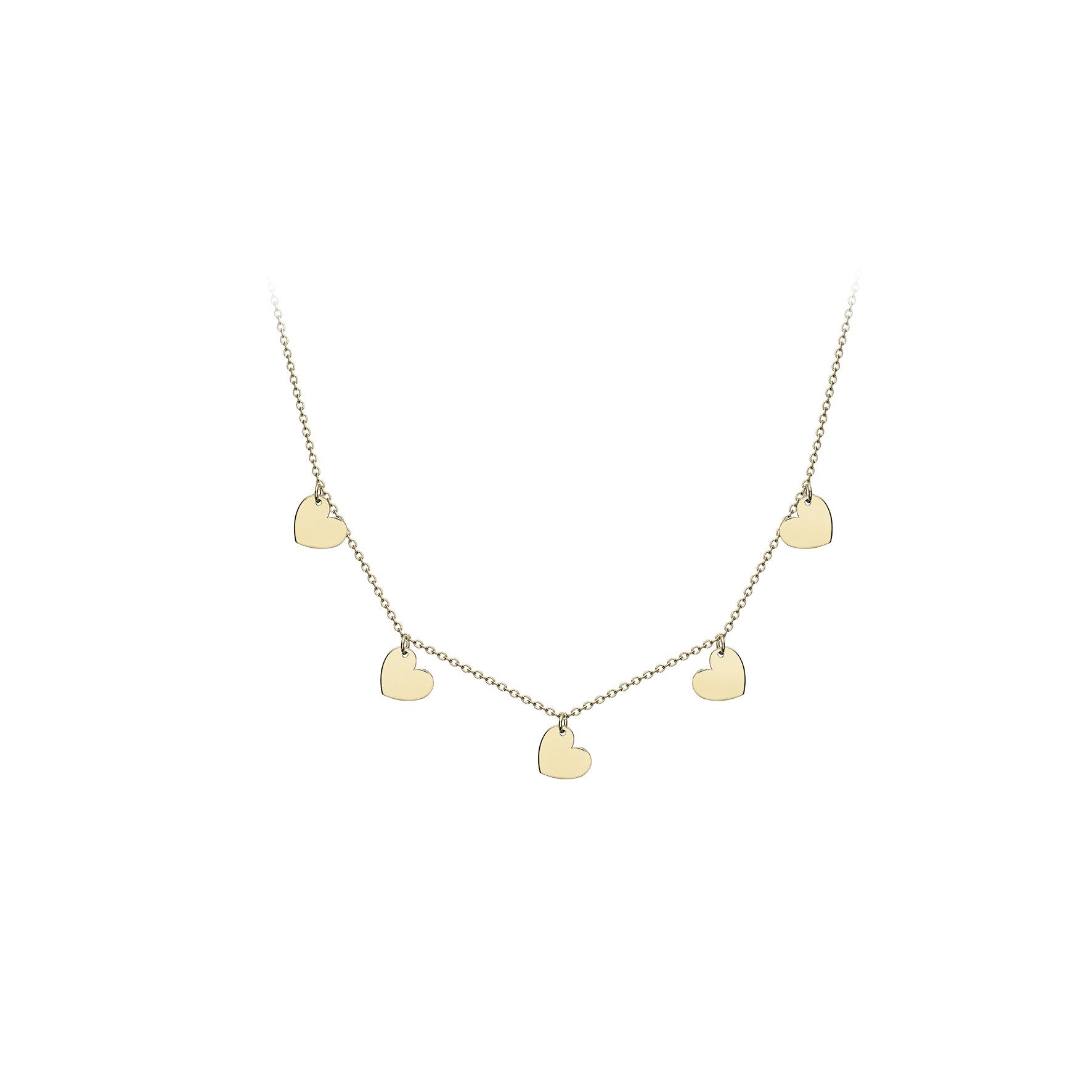 9ct Yellow Gold Five Mini Hanging Hearts Necklace