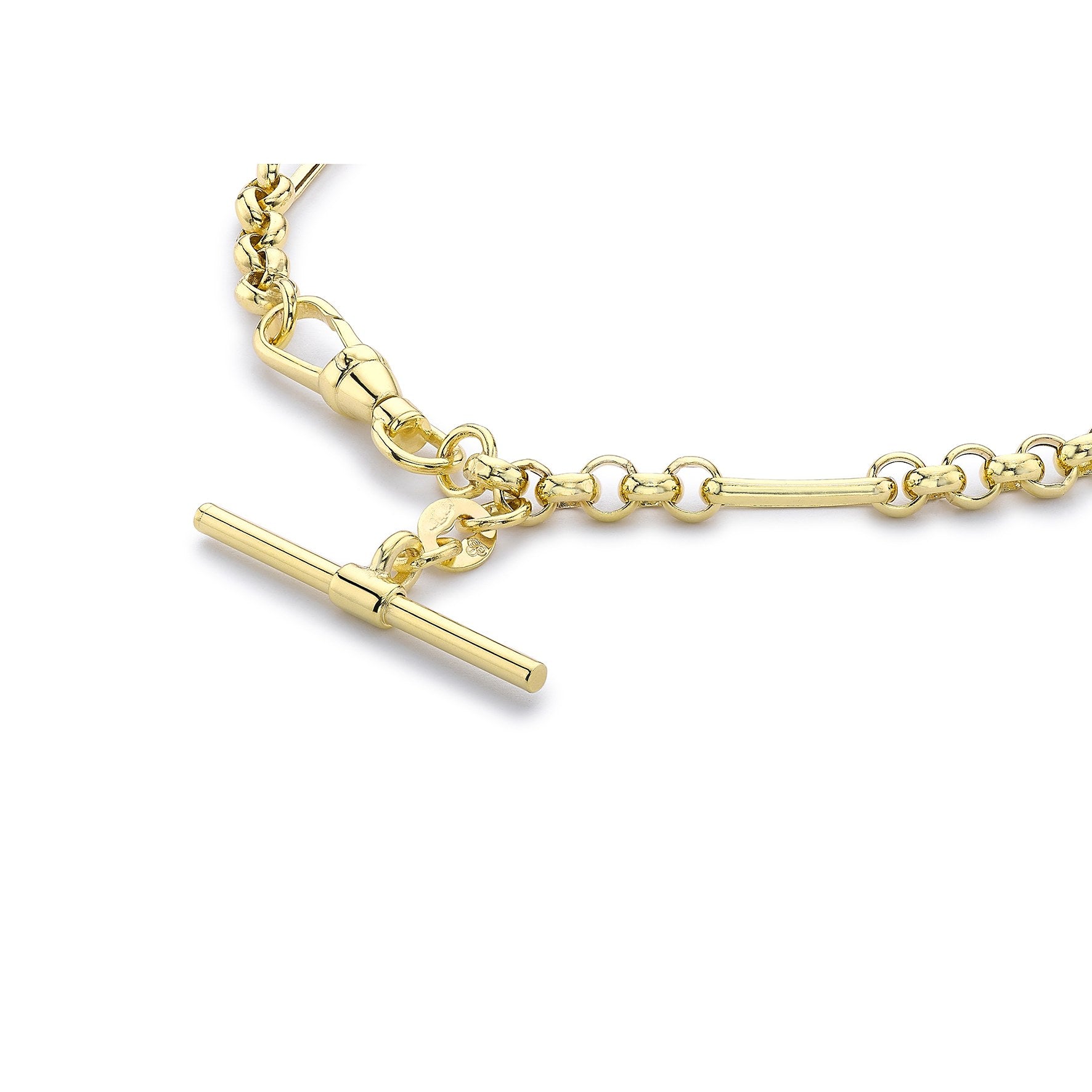9ct Yellow Gold Figaro Belcher Chain T-Bar Bracelet with Albert Clasp 7.5 Inch