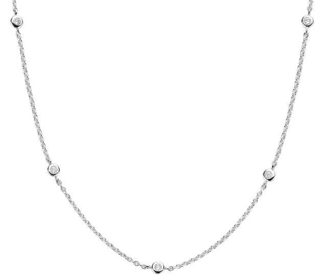 Ti Sento Sterling Silver Cubic Zirconia Rubover Station Necklace 38-48cm