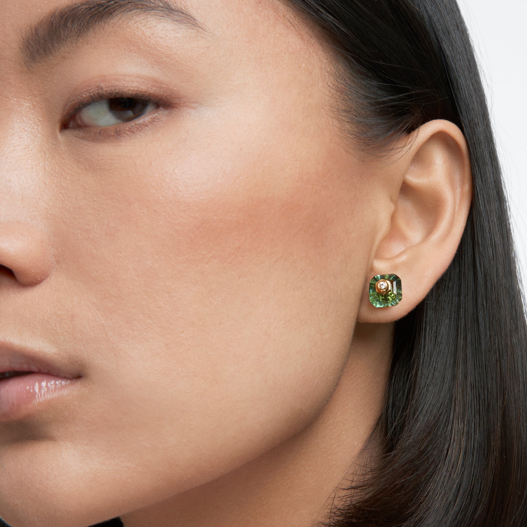 Swarovski Gold Plate Numina Stud Earrings with Green Crystal