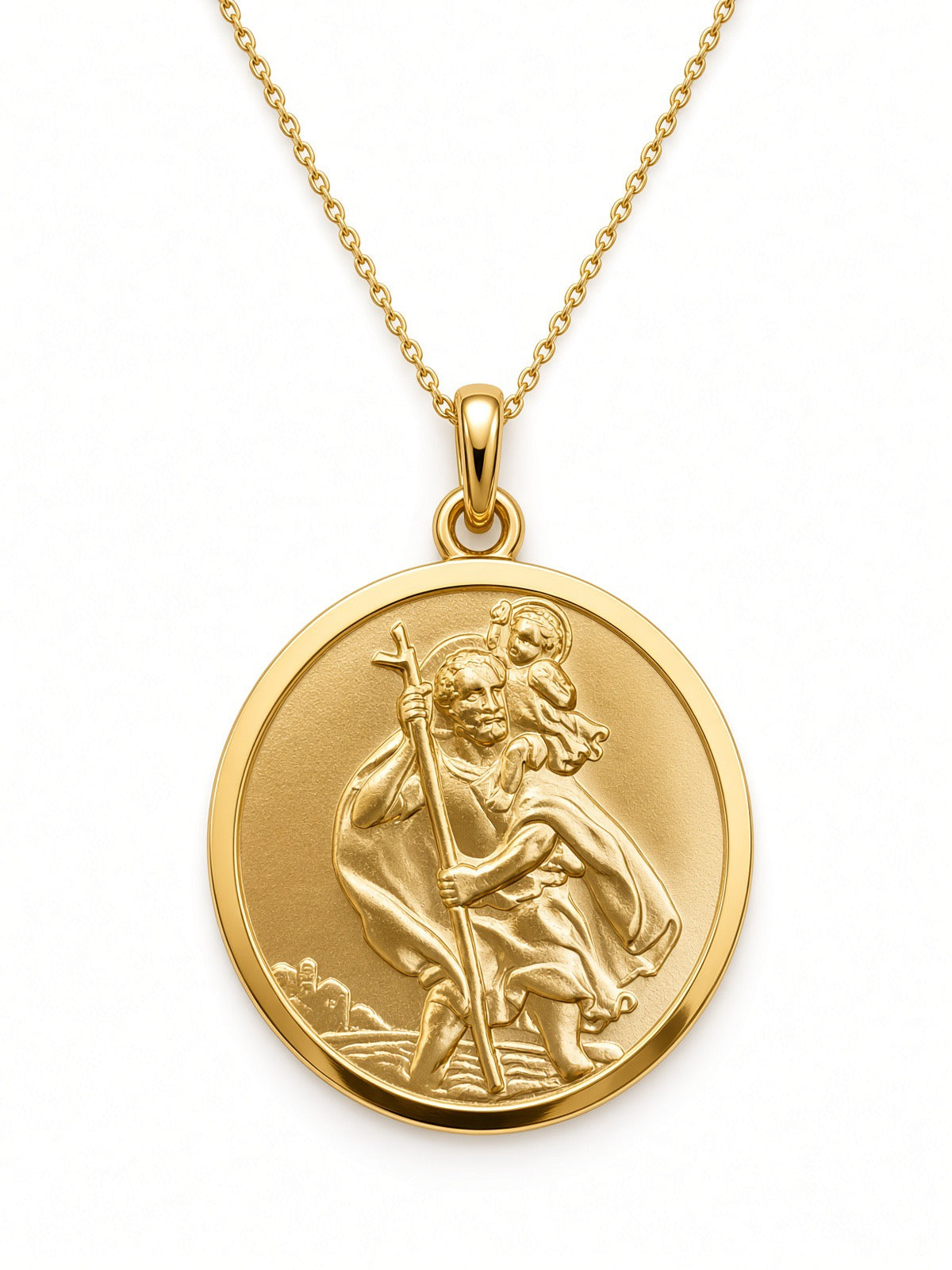 9ct Yellow Gold St. Christopher Medal And Chain 20mm