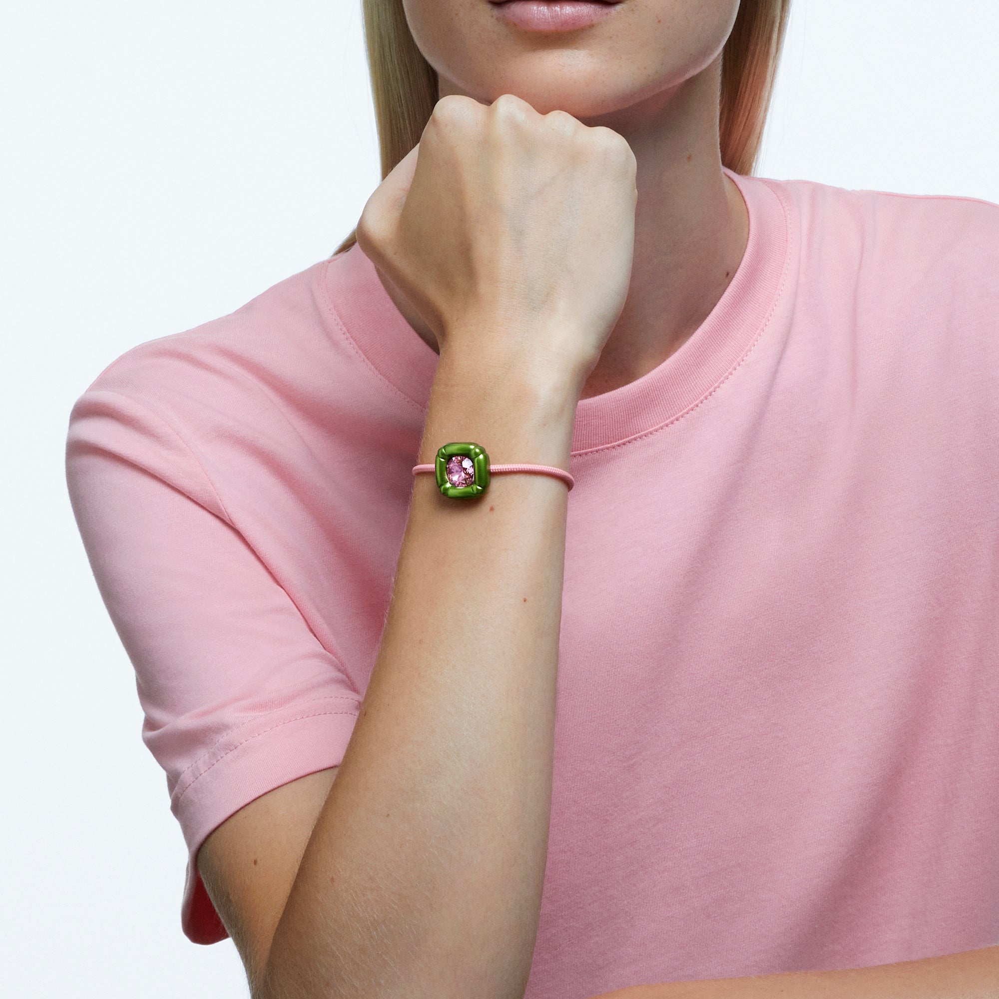 Swarovski Dulcis Bracelet - Pink Rope & Pink Crystal set in Green Jewellery Sets