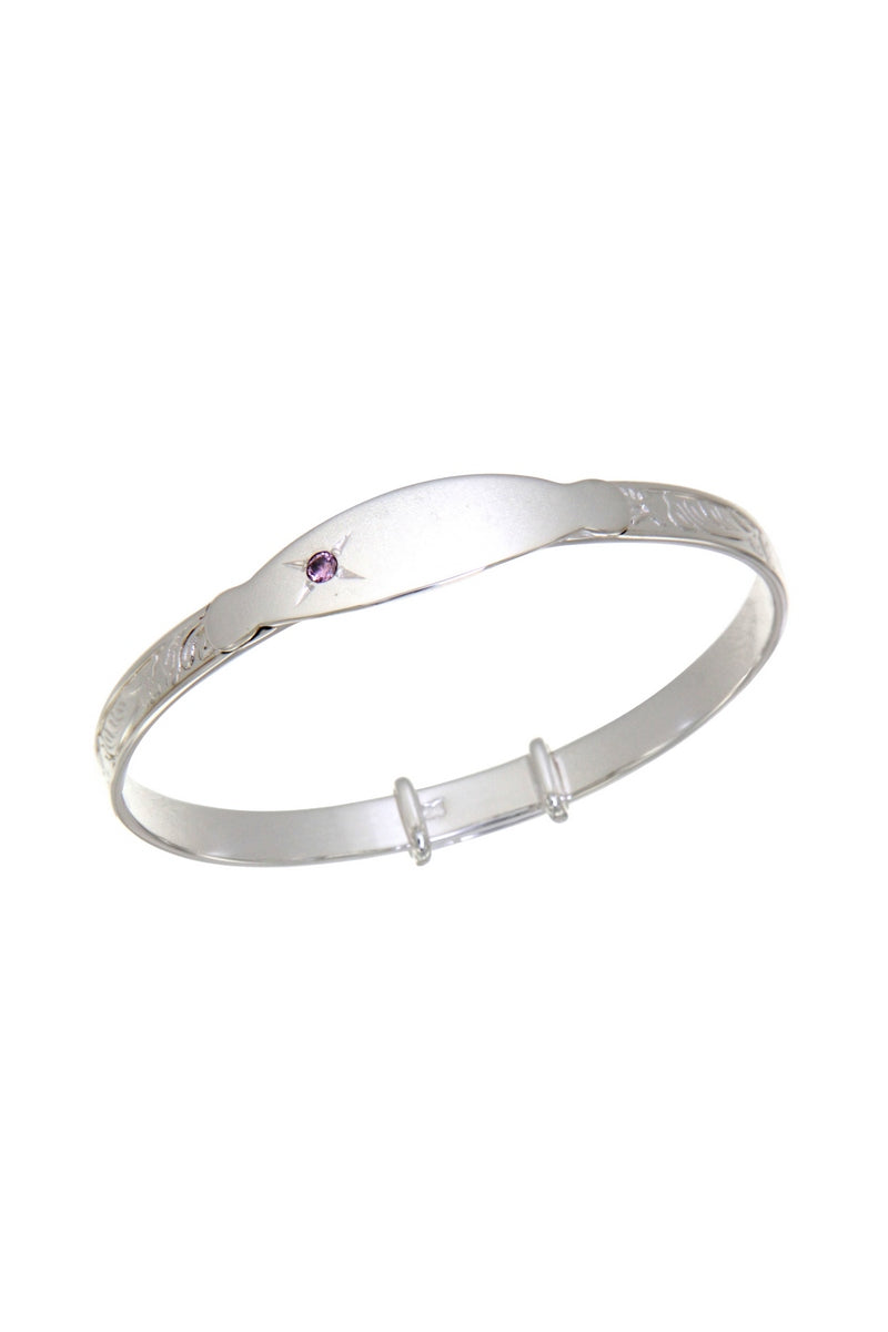 Sterling Silver ID Baby Bangle with Pink CZ