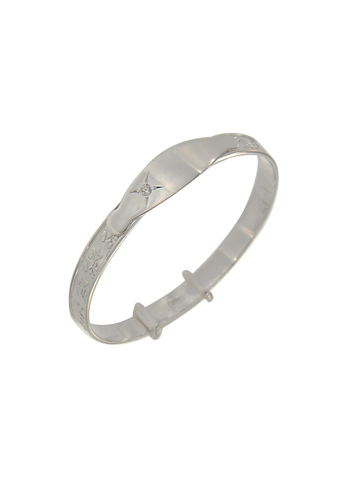Sterling Silver Teddy Bear ID CZ Baby Bangle