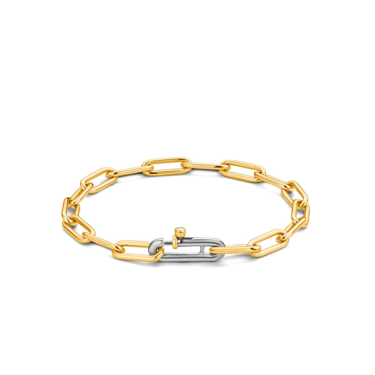 Ti Sento Sterling Silver & Gold Plated Paper Link CZ Clasp Bracelet