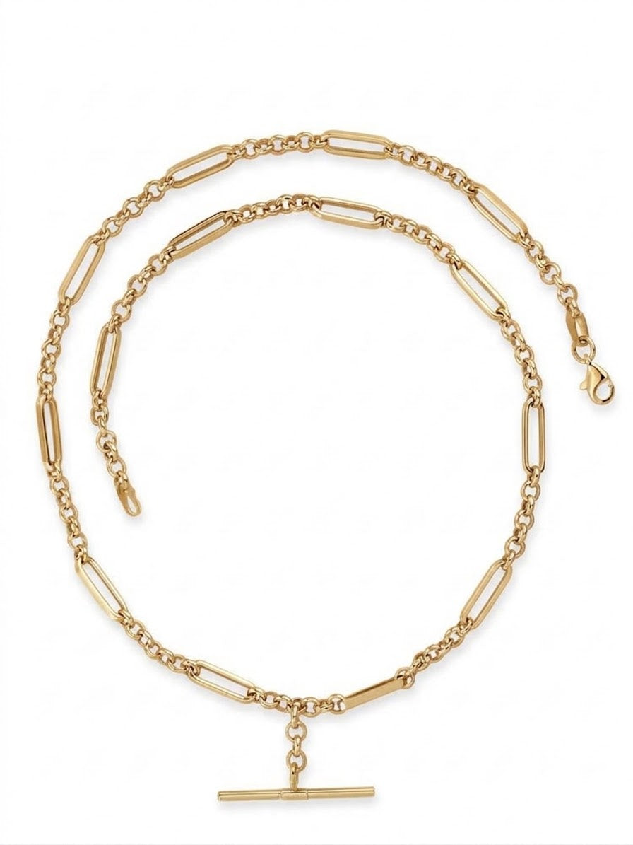 9ct Yellow Gold Round Belcher/Figaro T-Bar Chain 1x7 45cm