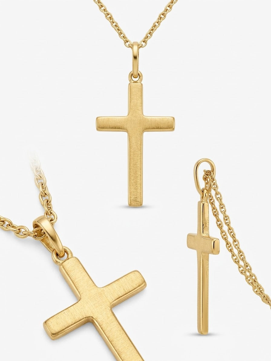 9ct Yellow Gold Plain Cross Pendant 17-18"