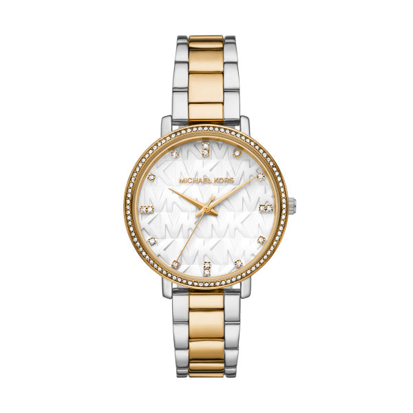 Michael Kors Womens Pyper Two Tone White 39 mm Watch Bracelet
