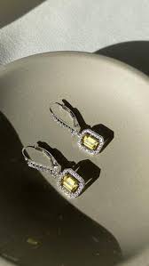 CARAT* London Sterling Silver Moxie Borderset Drop Earrings with Yellow Emerald and Cubic Zirconia