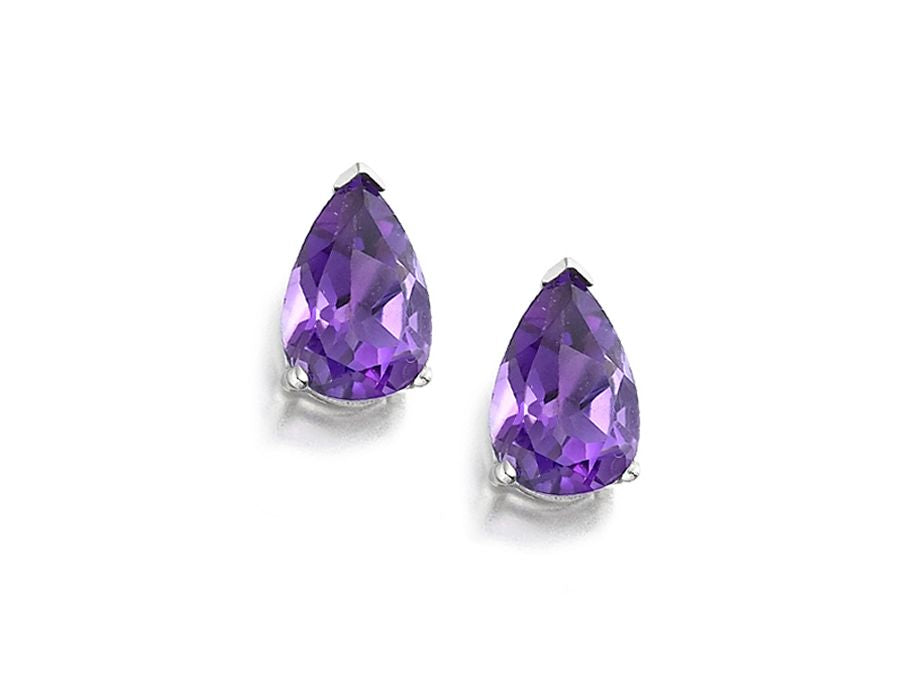 9ct White Gold Pear Shape Amethyst Drop Earrings