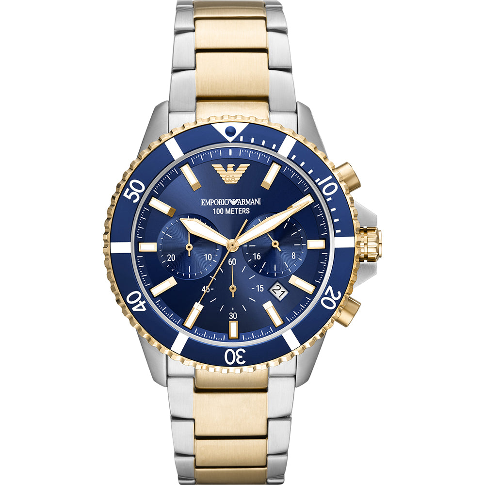 Emporio Armani Mens Diver Chronograph Blue 43 mm Watch Bracelet