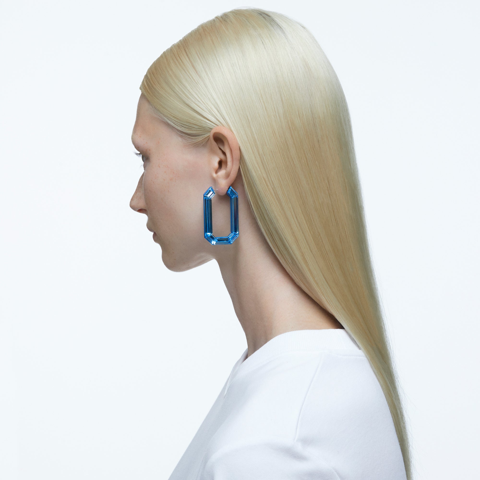 Swarovski Lucent Hoop Earrings with Blue Crystal