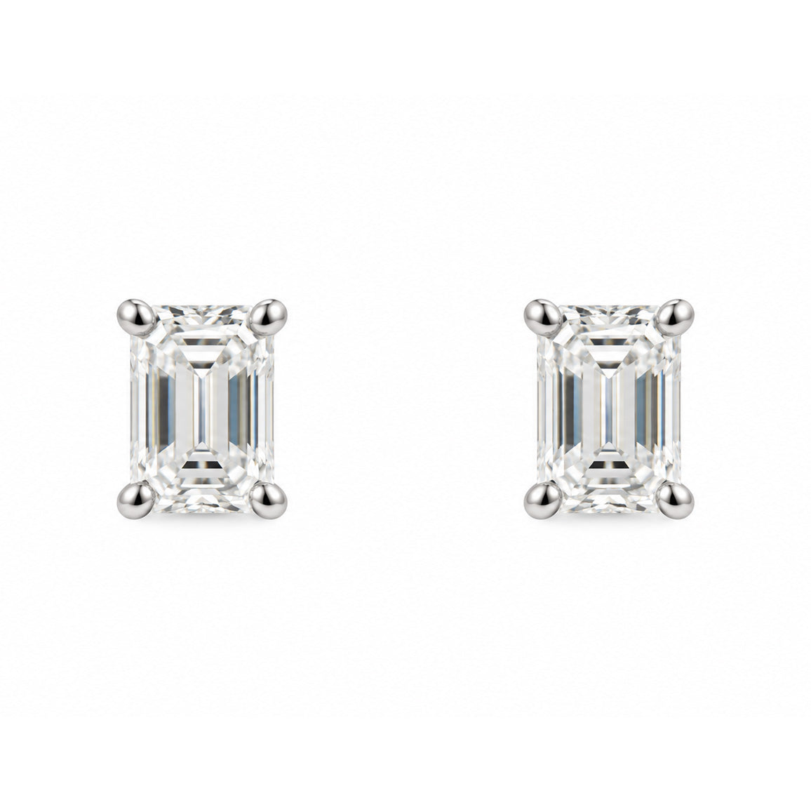 18ct White Gold Emerald Cut 4 Claw Diamond Stud Earrings