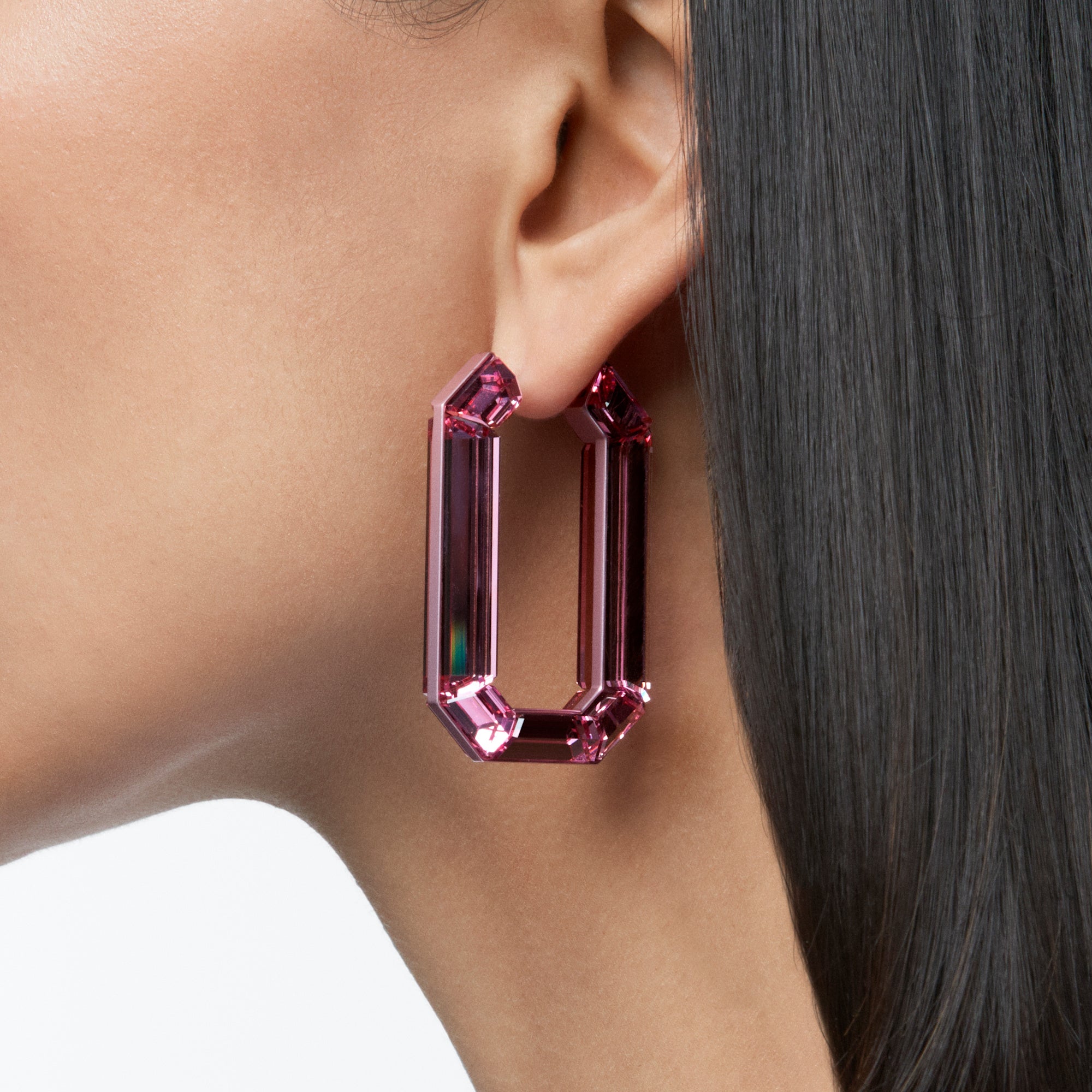Swarovski Lucent Hoop Earrings with Pink Crystal
