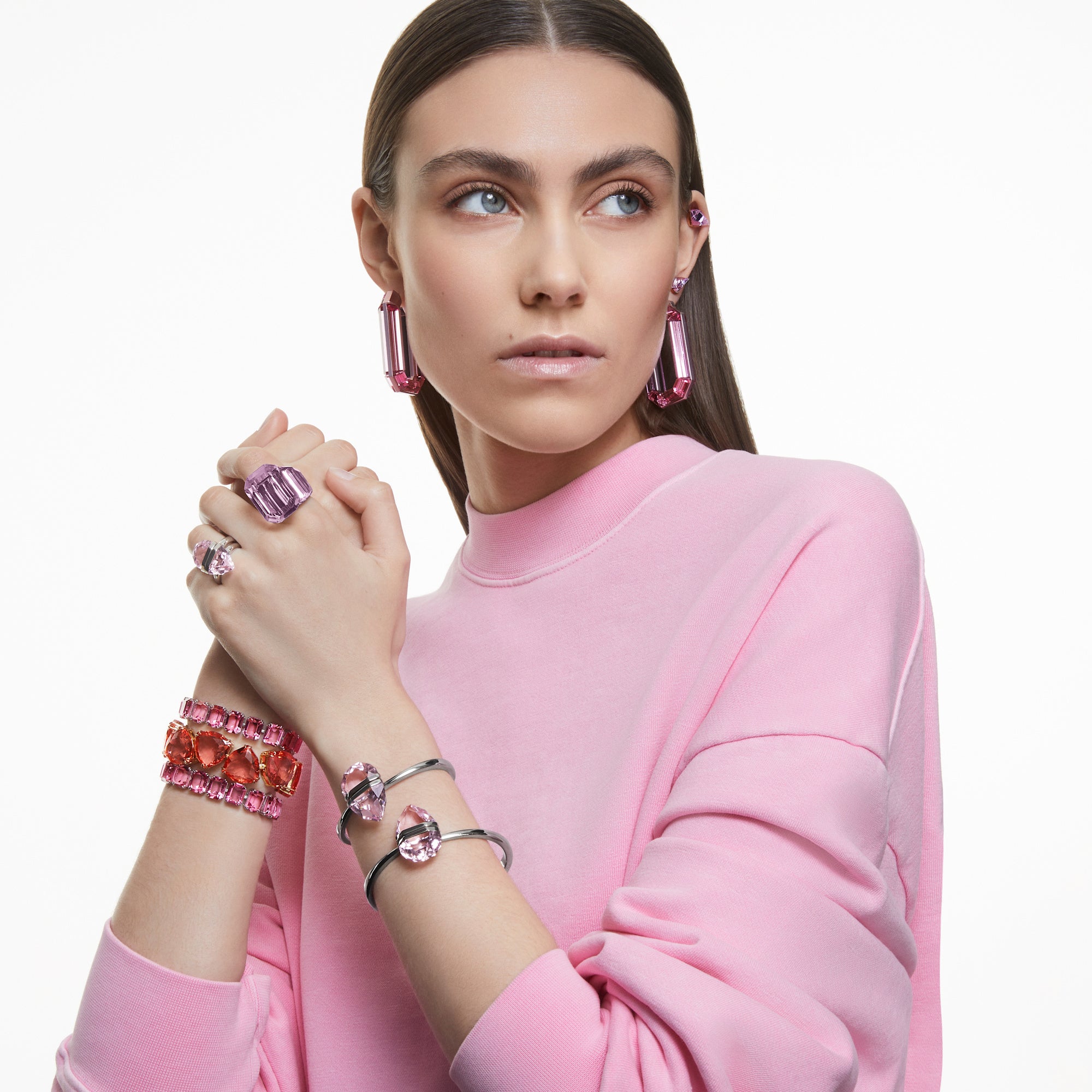 Swarovski Lucent Hoop Earrings with Pink Crystal