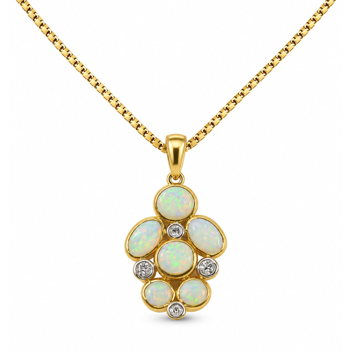 9ct Yellow Gold 5 Opals & Diamond Pendant D0.07ct