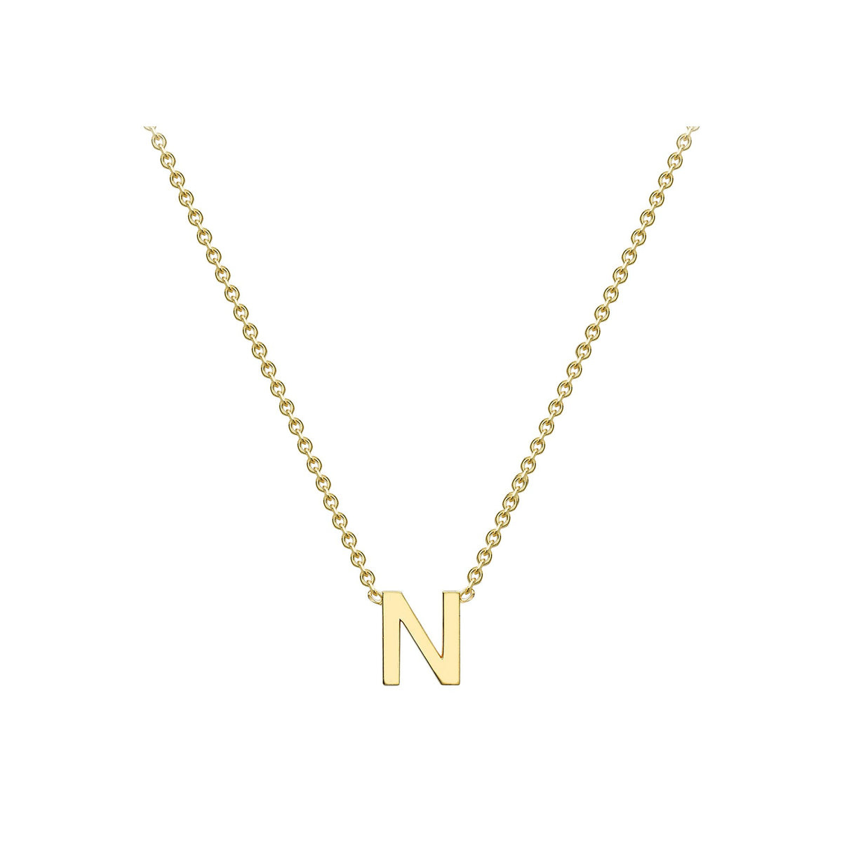 9ct Yellow Gold Mini Initial N Pendant 15-17'